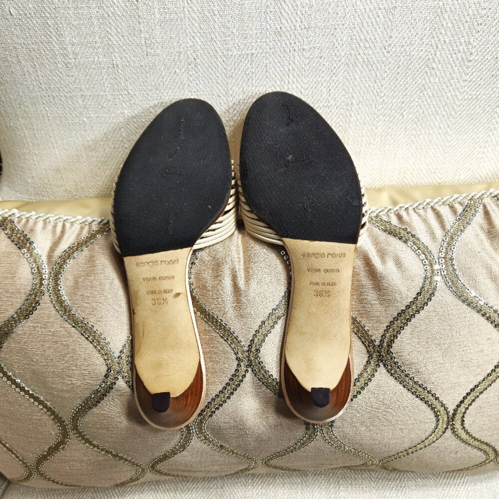 SERGIO ROSSI Shell-Embellished Leather Sandals - Picture 6 of 10